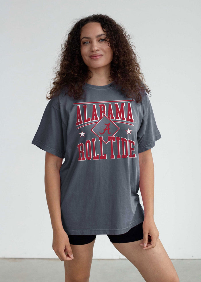 Alabama Crimson Tide Women's Smoke Oversized Salt wash cotton T-Shirt with short sleeves, worn out look, crew neck and drop shoulders