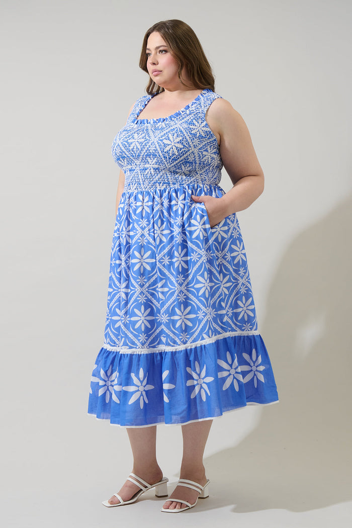Alexie Floral Jessy Smocked Midi Dress Curve