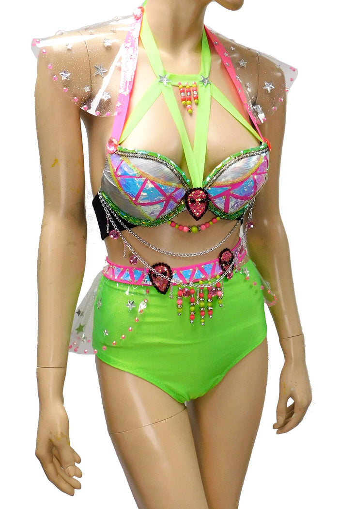 Alien Bra Skirt and Panties in Green and Pink