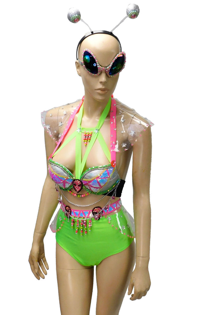 Alien Bra Skirt and Panties in Green and Pink