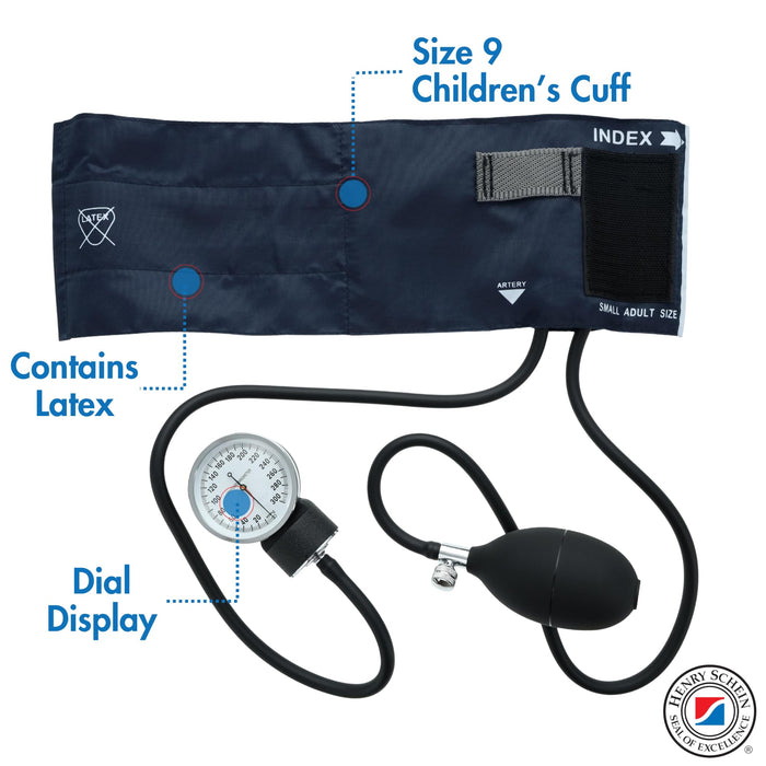 Aneroid Sphygmomanometer – Navy Blue Cuff, Manual Blood Pressure Monitor, Reusable, Dial Display, Includes Leatherette Carrying Case – 1 Count