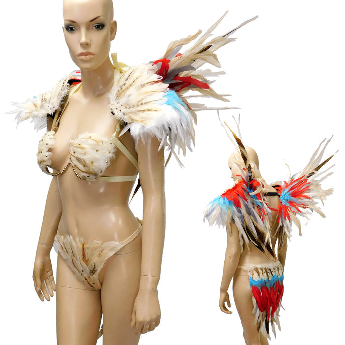 Beige Phoenix Bird Samba Bra and Bottom With Matching Wings and Shoulder Pads Dance Cage Rave Bra