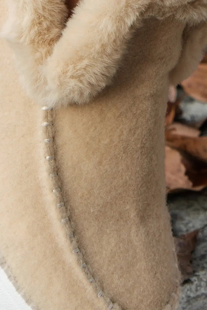 Beige Suede Stitching Patchwork Plush Lined Anklet Boots - Shoes/Boots