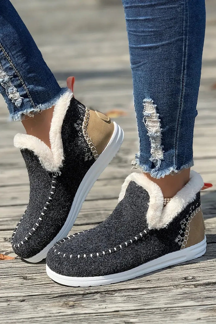 Beige Suede Stitching Patchwork Plush Lined Anklet Boots - Carbon Grey / 37 - Shoes/Boots