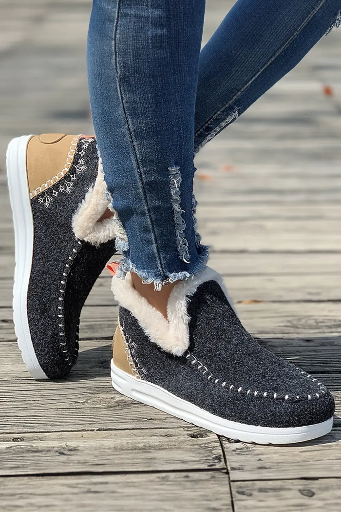 Beige Suede Stitching Patchwork Plush Lined Anklet Boots - Shoes/Boots