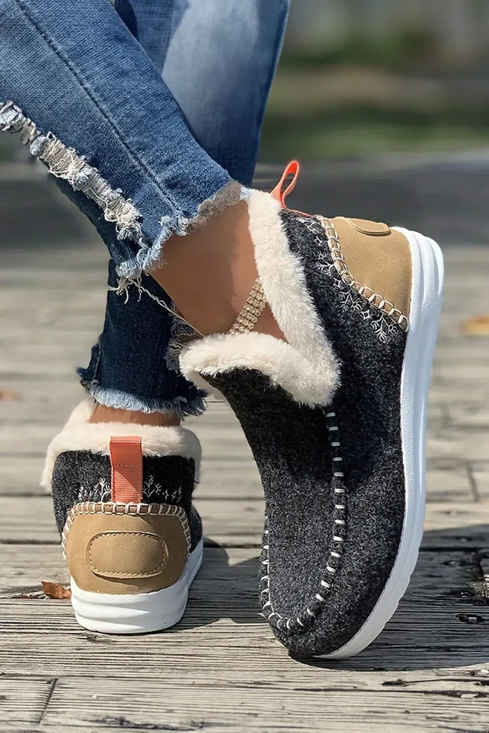 Beige Suede Stitching Patchwork Plush Lined Anklet Boots - Shoes/Boots