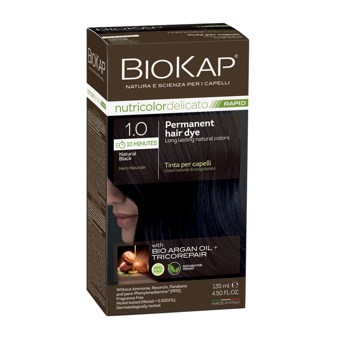 BioKap Nutricolor Delicato Rapid 1.0 Natural Black Permanent Hair Dye - L'Organic