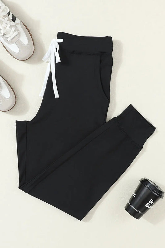 Black Drawstring Waist Pocketed Joggers - Bottoms/Joggers