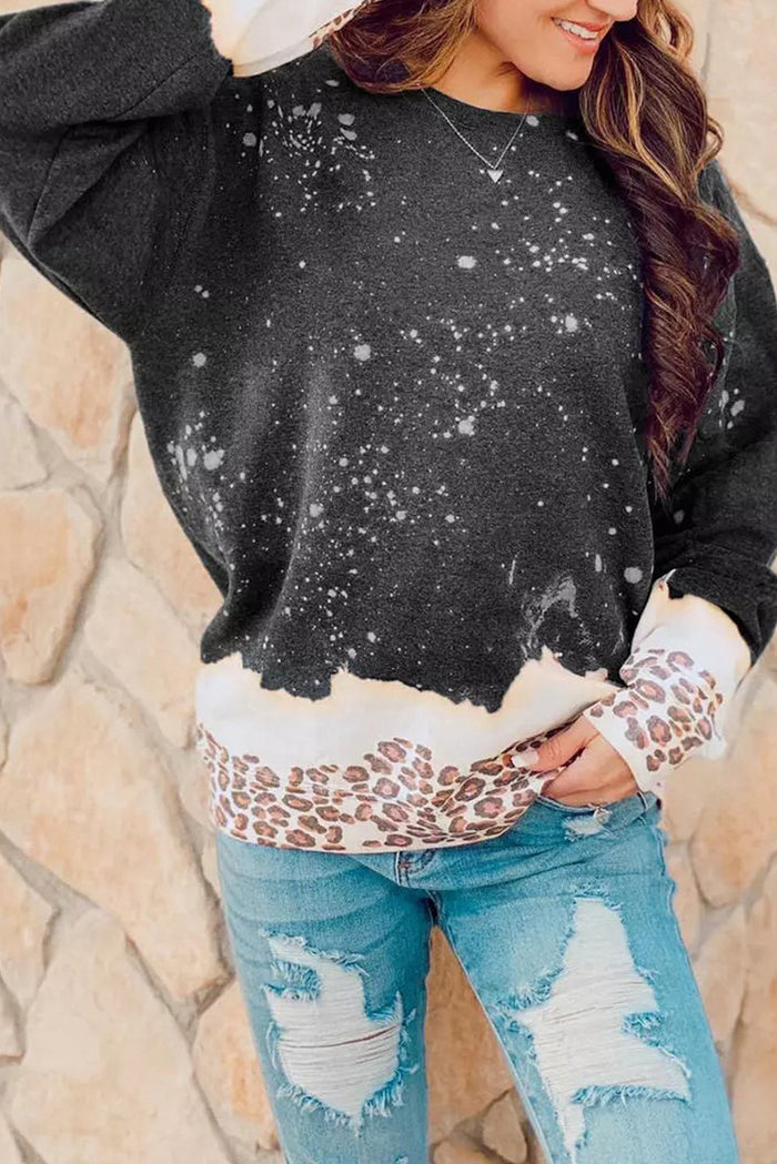 Black Leopard Bleached Pullover Sweatshirt - Tops/Sweatshirts & Hoodies