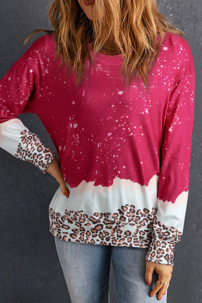 Black Leopard Bleached Pullover Sweatshirt - Tops/Sweatshirts & Hoodies