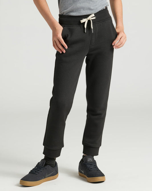 Boys' Black Fleece Jogger with drawstring and side pockets.