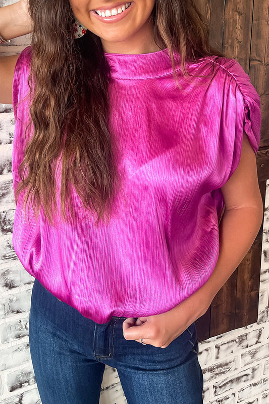 Bright Pink Ruched Sleeves Knotted Backless Blouse - S - Occasionwear/party tops