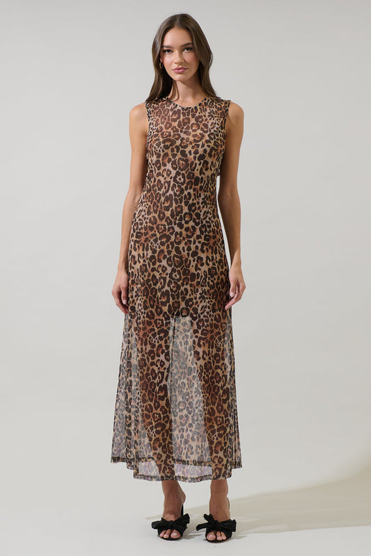 Briony Leopard Celie Mesh Maxi Dress