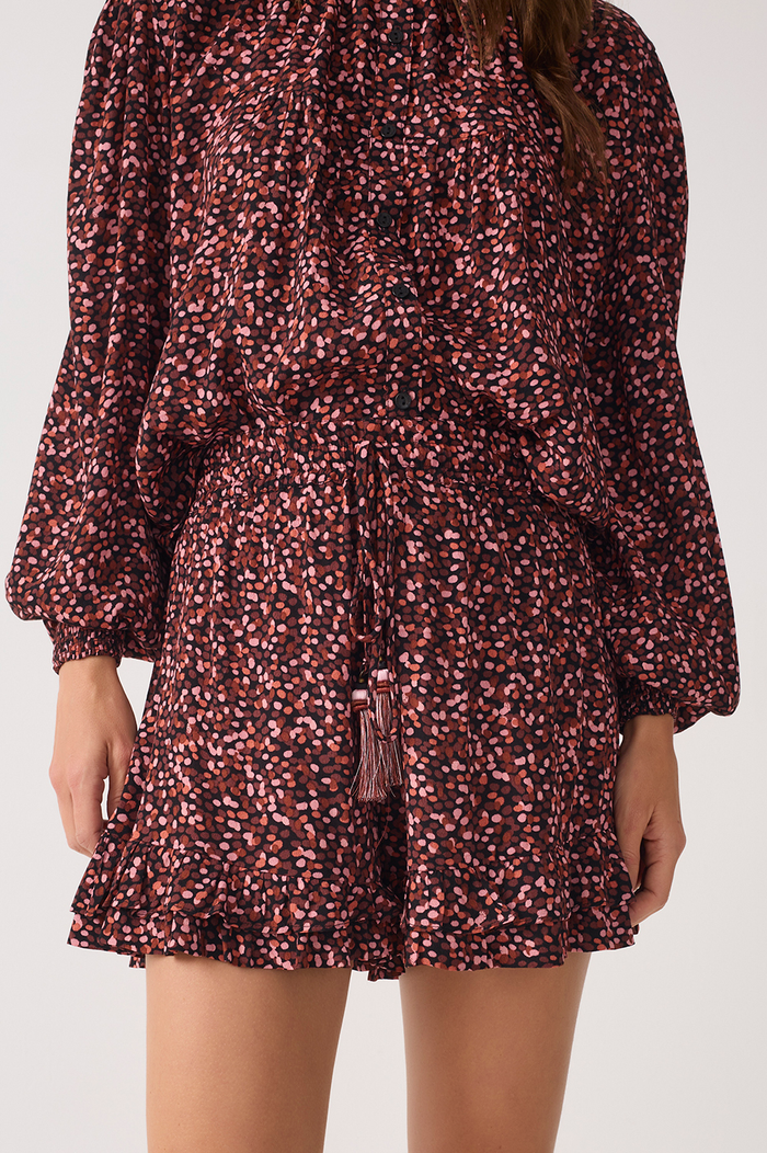 Brown Ceu Drawstring Ruffled Hem Shorts_4