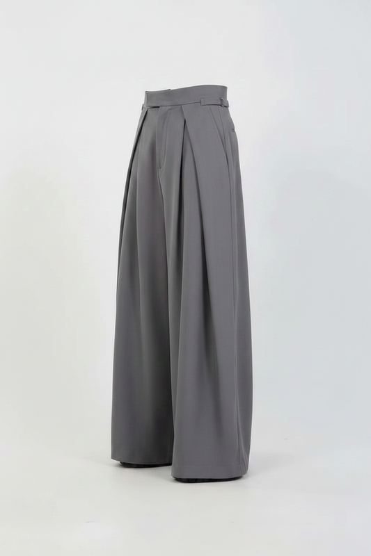 Buck Plain Pants ultra wide-leg pleated trousers, ghost mannequin, pure white studio background