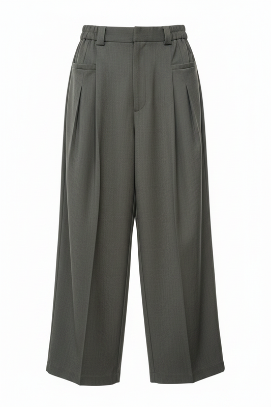 Wide-Leg Pleated Trousers – Front