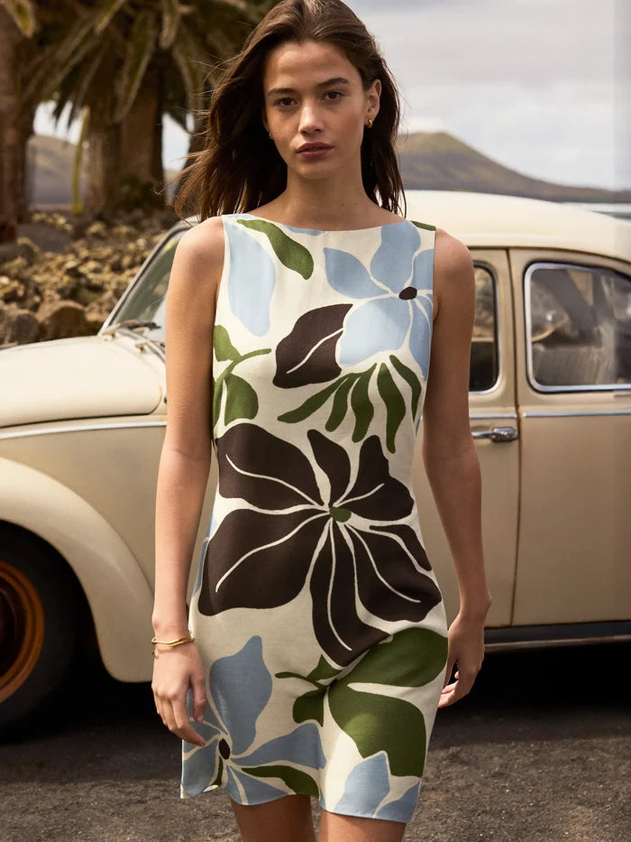Stencil Floral Print Mini Dress Resort