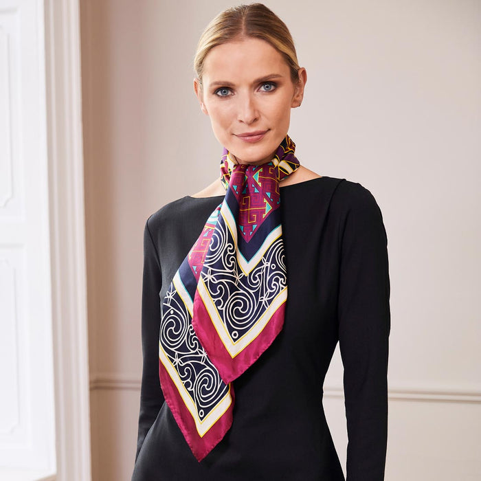 Celtic Elegance  Silk Scarf - Burgundy & Navy
