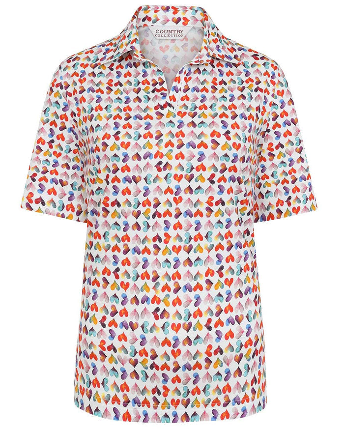 Charlene Patterned Short Sleeve Cotton Polo Top - Image 2 - The Classic Boutique