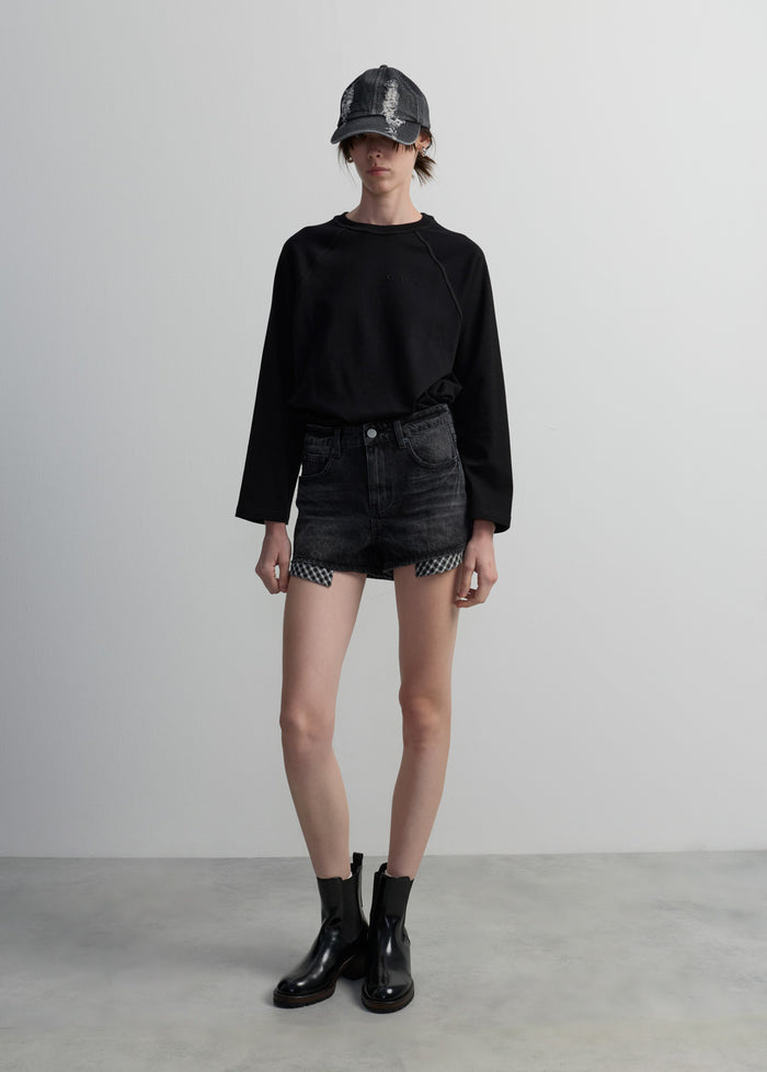 CHECKED POCKET DENIM SHORTS