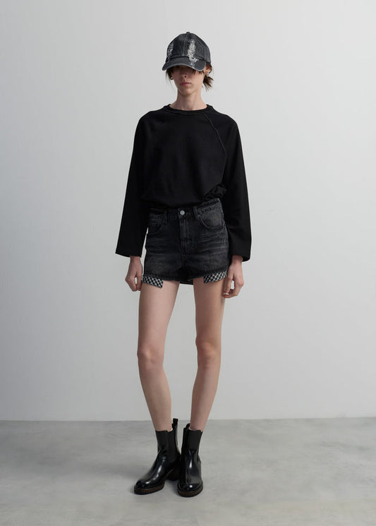CHECKED POCKET DENIM SHORTS