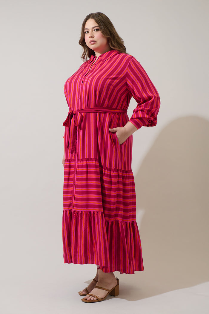 Clarisa Stripes Sofia Button Down Maxi Dress Curve