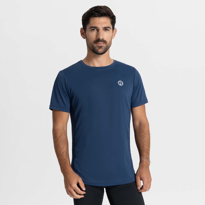 Rogelli Core hardloopshirt korte mouw heren blauw gedragen voorkant.