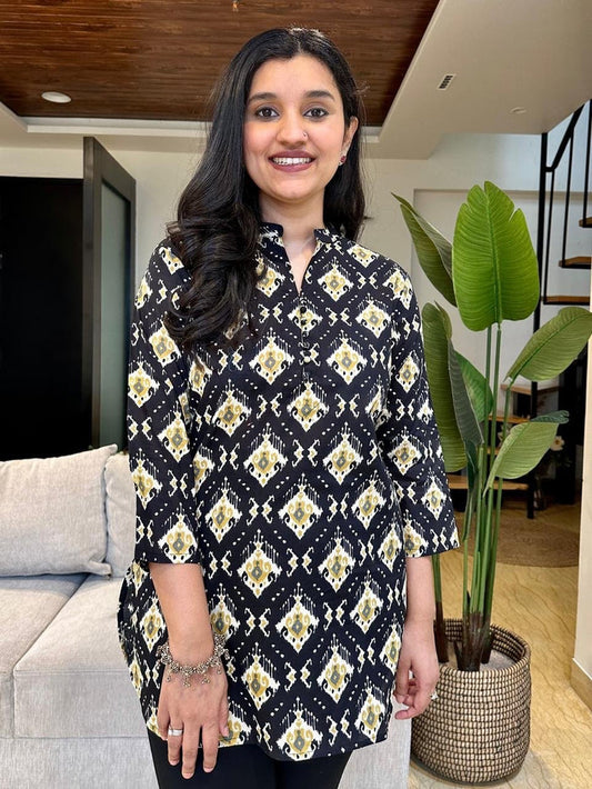 Cotton Short Kurta- Black Overall