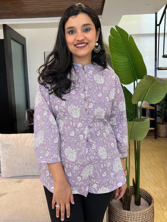 Cotton Short Top-  Lavender Floral Jaal