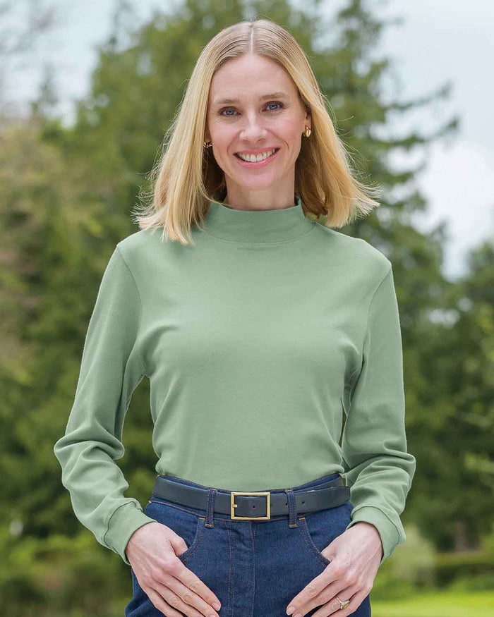 Cotton Turtle Neck Tops - Sage - Country Collection
