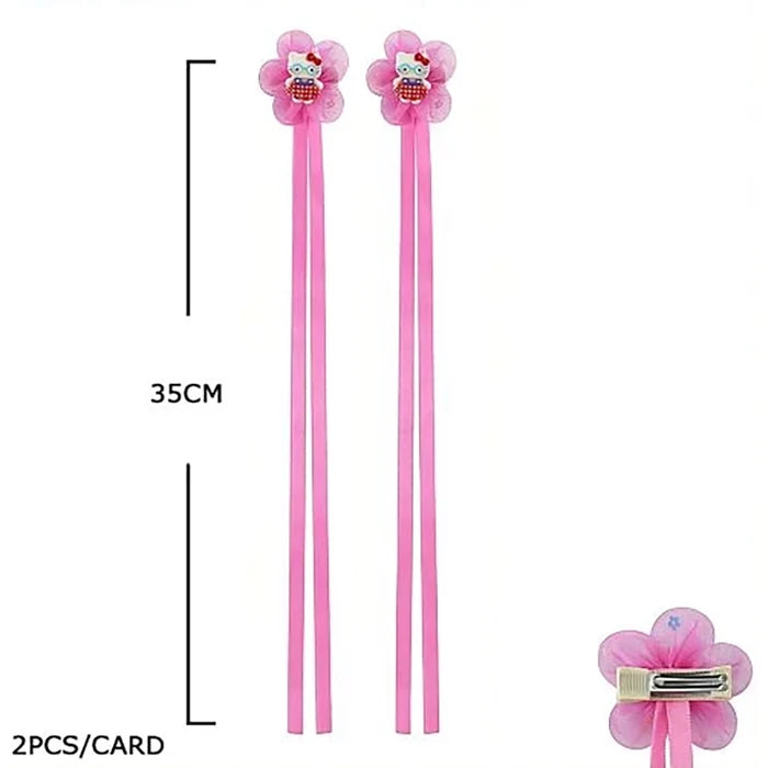Cute Flower & Ribbon Bow Hair Clips for Little Girls – 35cm Long Tassel Streamer Hair Pins, Sweet Mesh Flower Alligator Clips, Toddler Hair (TK-1189S)