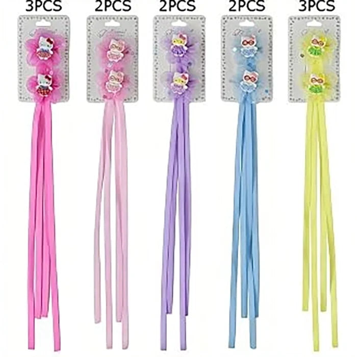 Cute Flower & Ribbon Bow Hair Clips for Little Girls – 35cm Long Tassel Streamer Hair Pins, Sweet Mesh Flower Alligator Clips, Toddler Hair (TK-1189S)