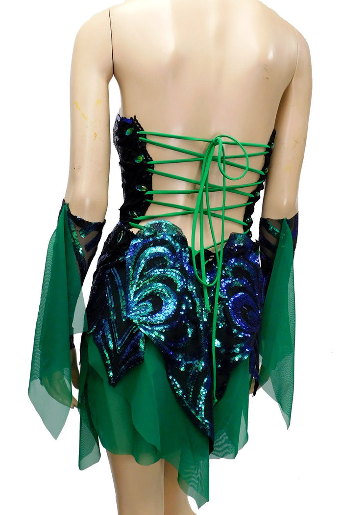 Dark Green and Blue Iridescent Sequins Butterfly Goddess Nymph Fairy Dress Dance Festival