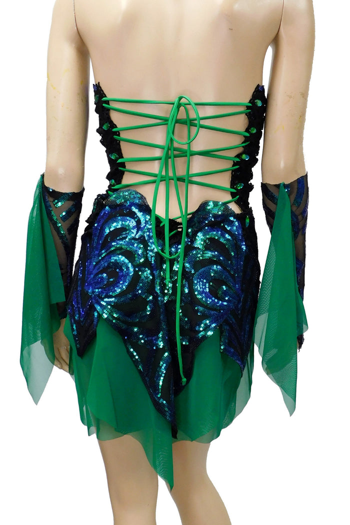 Dark Green and Blue Iridescent Sequins Butterfly Goddess Nymph Fairy Dress Dance Festival