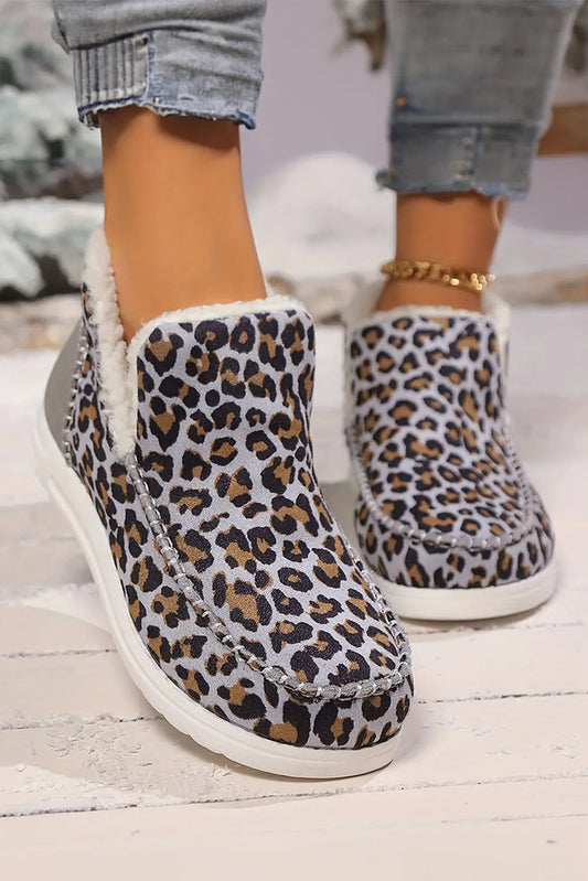 Dark Grey Leopard Print Fleece Lined Winter Snow Boots - Shoes/Boots