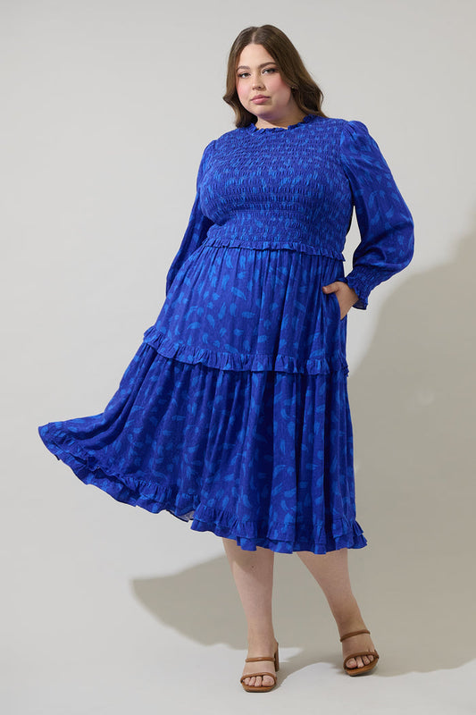Darya Strokes Seldy Smocked Midi Dress Curve
