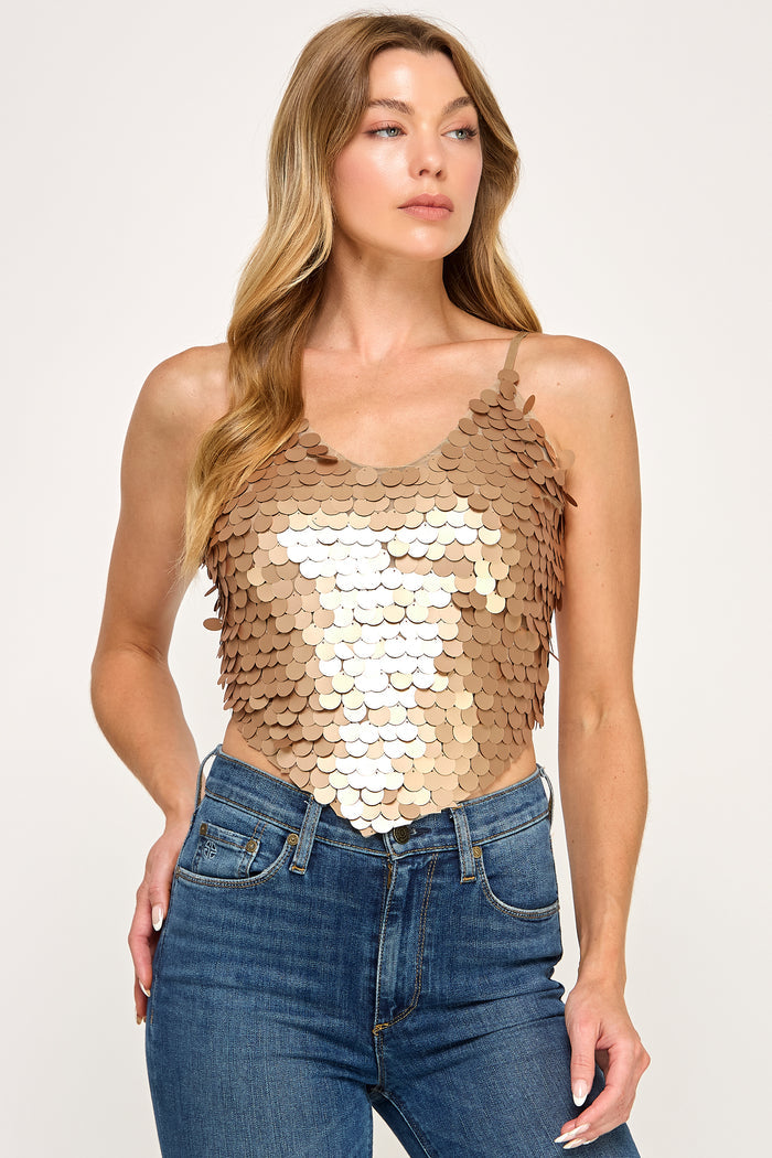 Daze Sequin Crop Top - Basque Corset Spaghetti