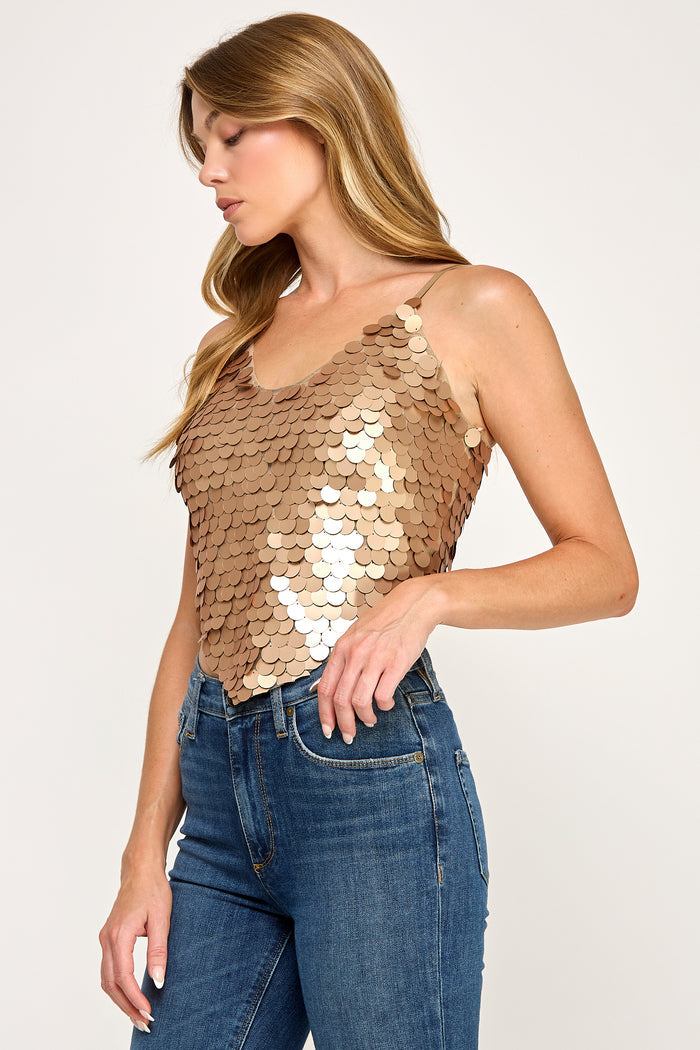 Daze Sequin Crop Top - Basque Corset Spaghetti