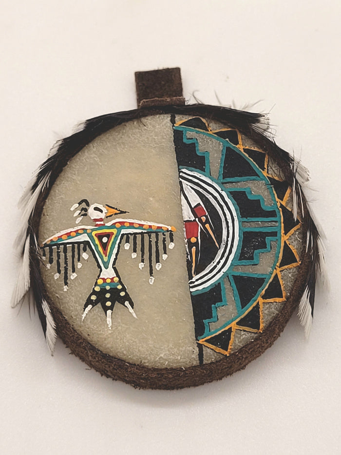 Decorated Tambourine with Feathers and Painting