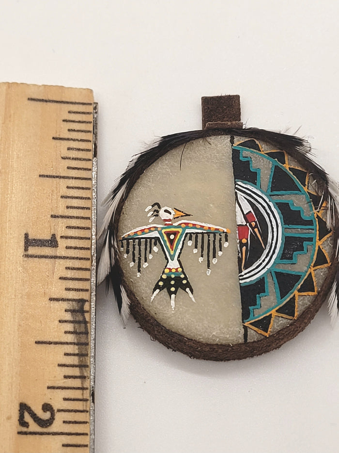 Decorated Tambourine with Feathers and Painting