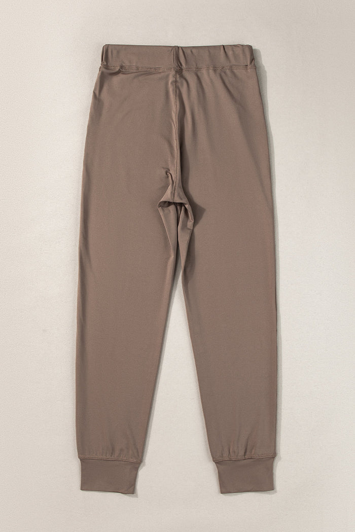 Dark Brown Drawstring Waist Pocketed Joggers - Bottoms/Joggers