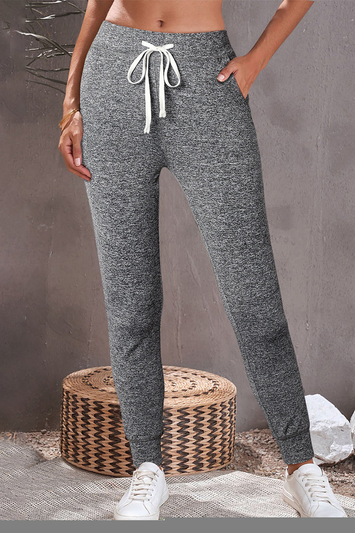 Dark Brown Drawstring Waist Pocketed Joggers - Bottoms/Joggers
