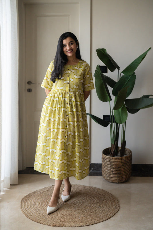 Drishy Maternity Cotton Dress- Light Green
