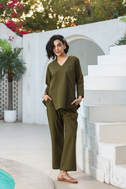 Dune Olive Cotton Flex Co-ord Set
