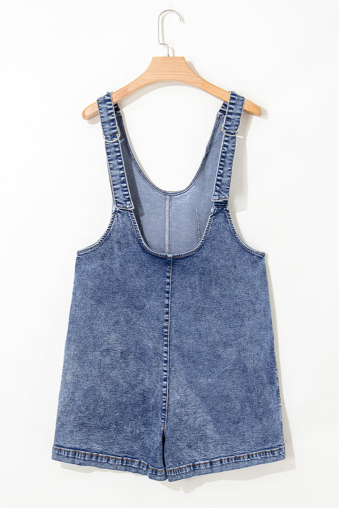 Dusk Blue Sleeveless U Neck Patched Pocket Denim Romper - Bottoms/Jumpsuits & Rompers