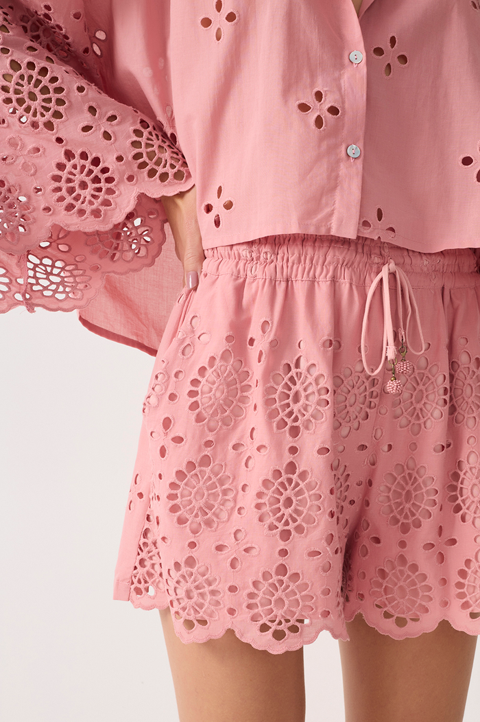 Embroidered Drawstring Wavy Hem Shorts_4