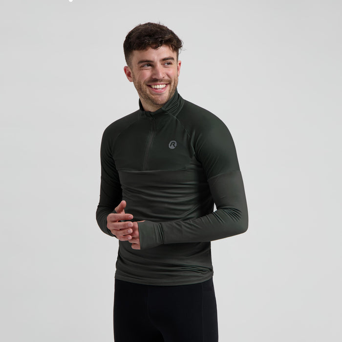 Rogelli Enjoy III hardlooptop lange mouwen heren groen gedragen voorkant.