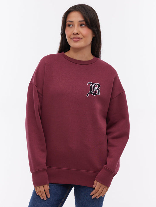 Erlna Red BU028 Crews Oversized Embroidery Shot 1