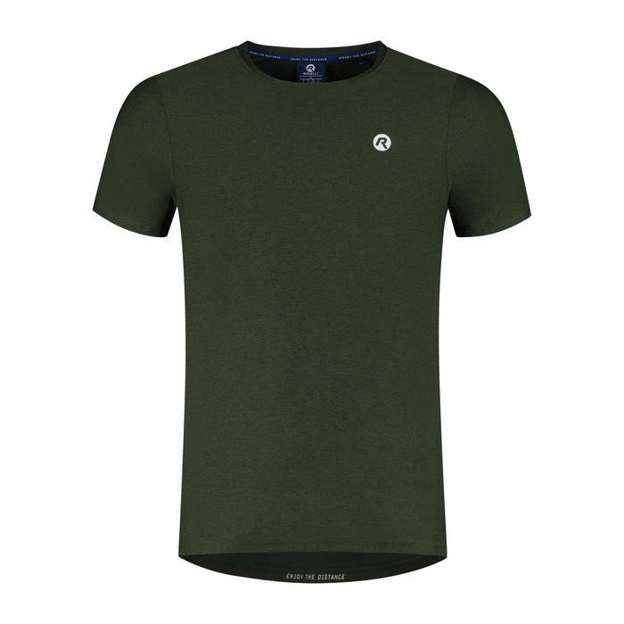 Rogelli Essential hardloopshirt korte mouw heren legergroen voorkant.