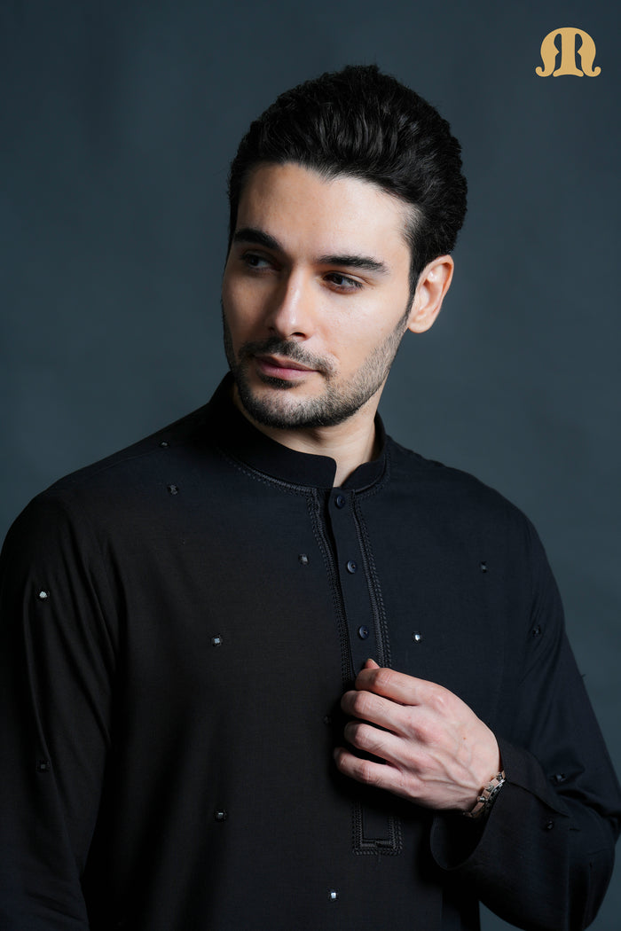 Fadeel Black Kurta Set Men